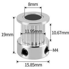 Timing Pulley GT2 (20 Teeth-8 mm Inner Diameter-10mm Width)