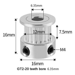 Timing Pulley GT2 (20 Teeth-6.35 mm Inner Diameter-6mm Width)