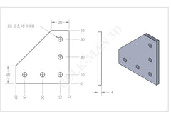 90 Degree Outside Joining Plate for 2020 Aluminum Extrusion